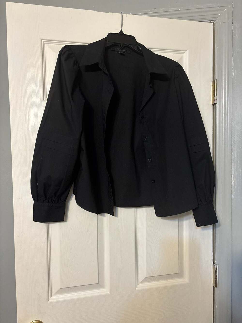 Marc New York Andrew Marc Black Puff Sleeve Button Down Blouse